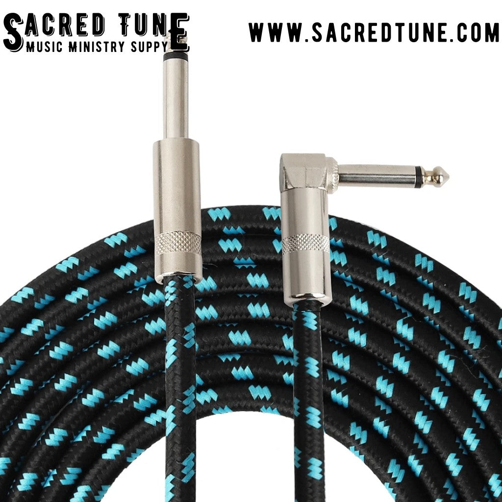 Instrument Cable - Black and Turquoise Braided Straight and angled ends | Sacred Tune