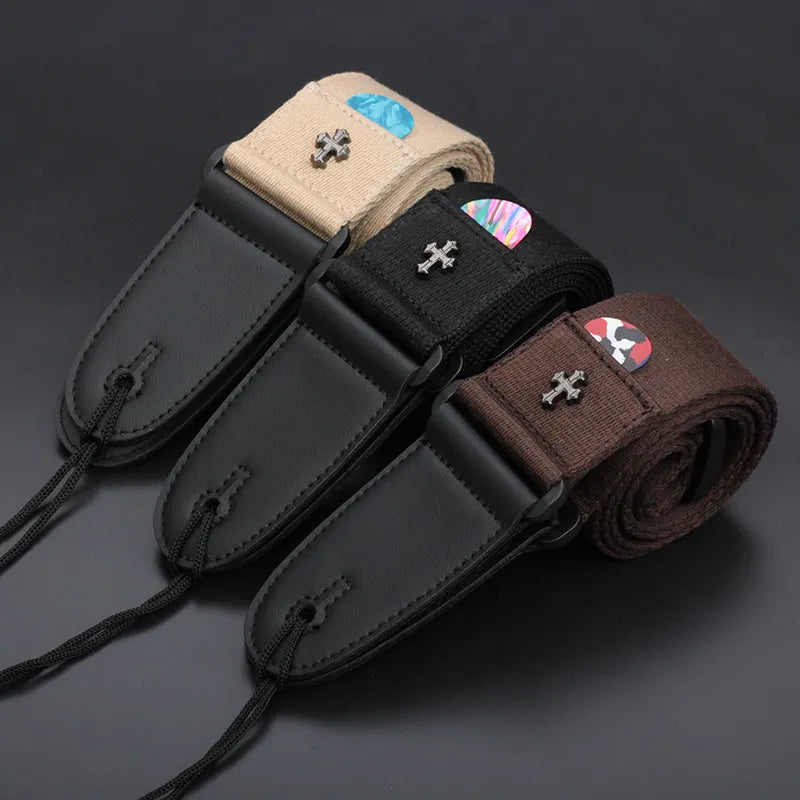 Guitar Strap with Cross And Pocket for Pick - Choose From Three Colors | Sacred Tune