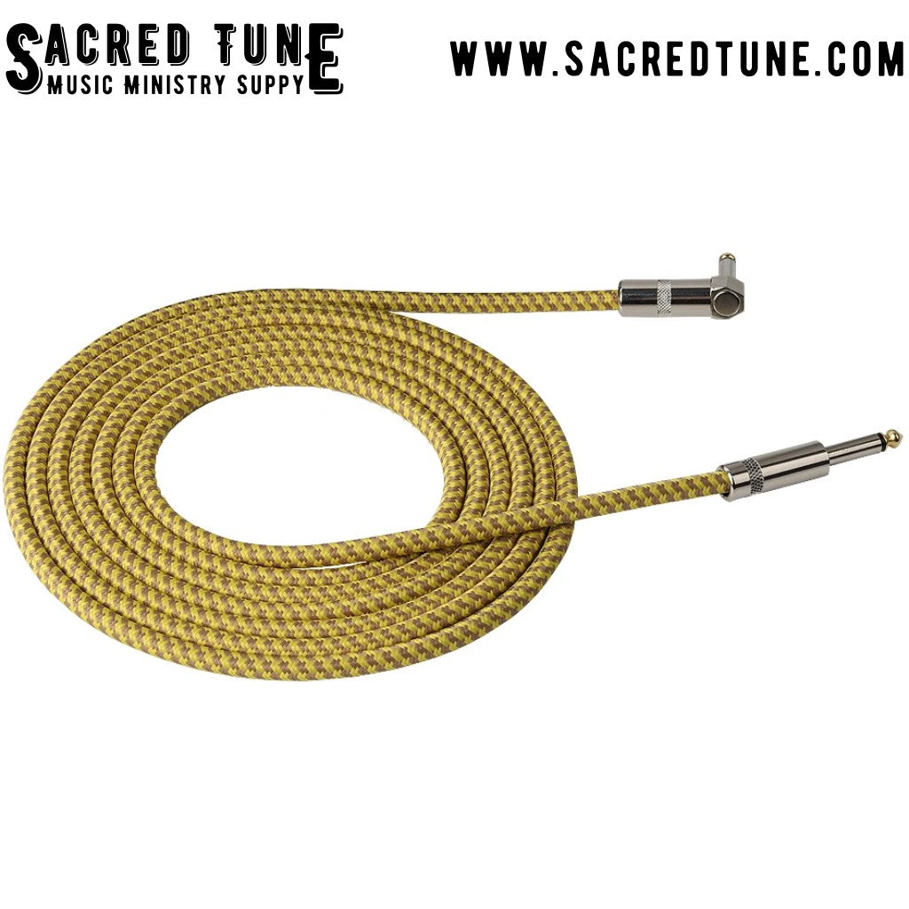 Instrument Cable - Yellow Braided Coil with Straight and angled 1/4" ends | Sacred Tune