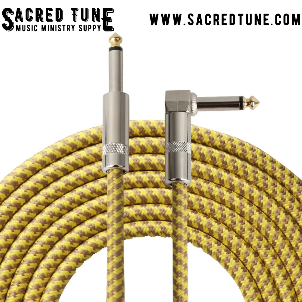 Instrument Cable - Yellow Braided Coil with Straight and Angled ends | Sacred Tune
