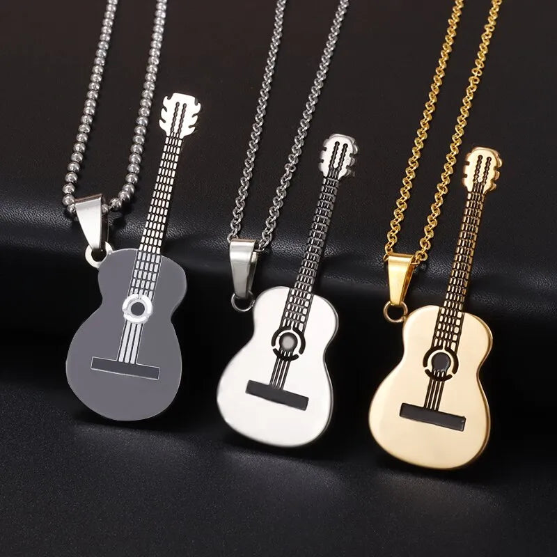 Acoustic Guitar Necklace Available in Black, Silver, or Gold | Sacred Tune