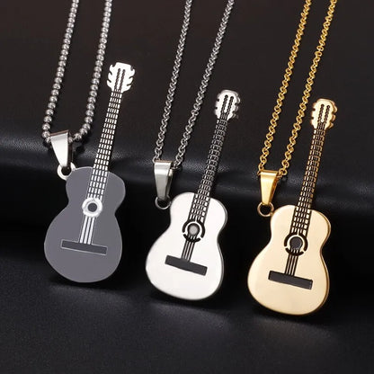 Acoustic Guitar Necklace Available in Black, Silver, or Gold | Sacred Tune