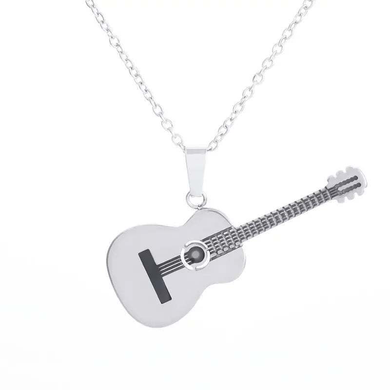 Acoustic Guitar Necklace Silver Hanging | Sacred Tune