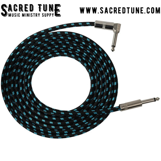 Instrument Cable - Black and Turquoise Braided Coil | Sacred Tune