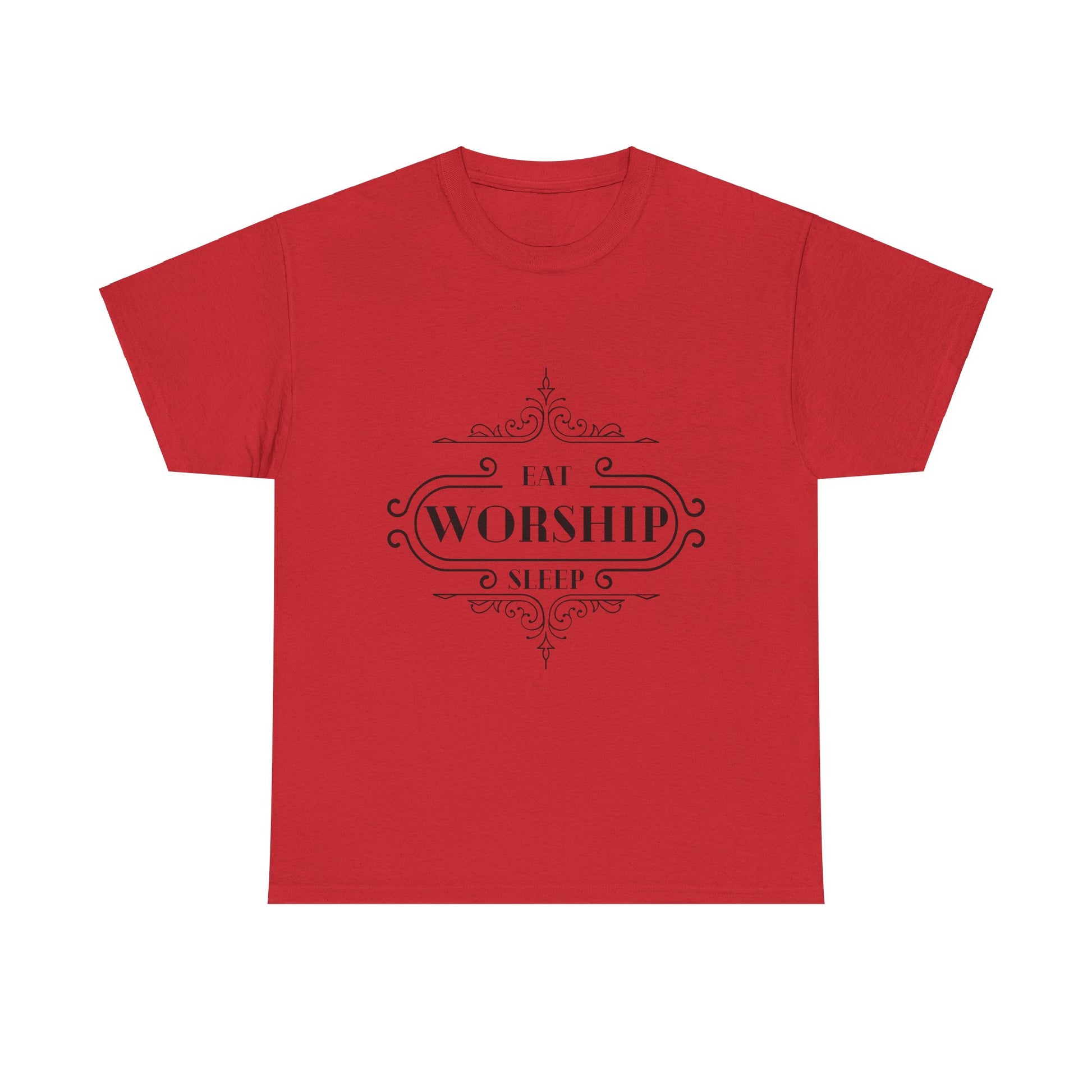 Eat Sleep Worship Tee Shirt in Red | Sacred Tune