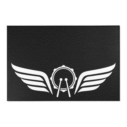 Flying Snare Drum Rug - Large drum kit rug with flying snare emblem | Sacred Tune