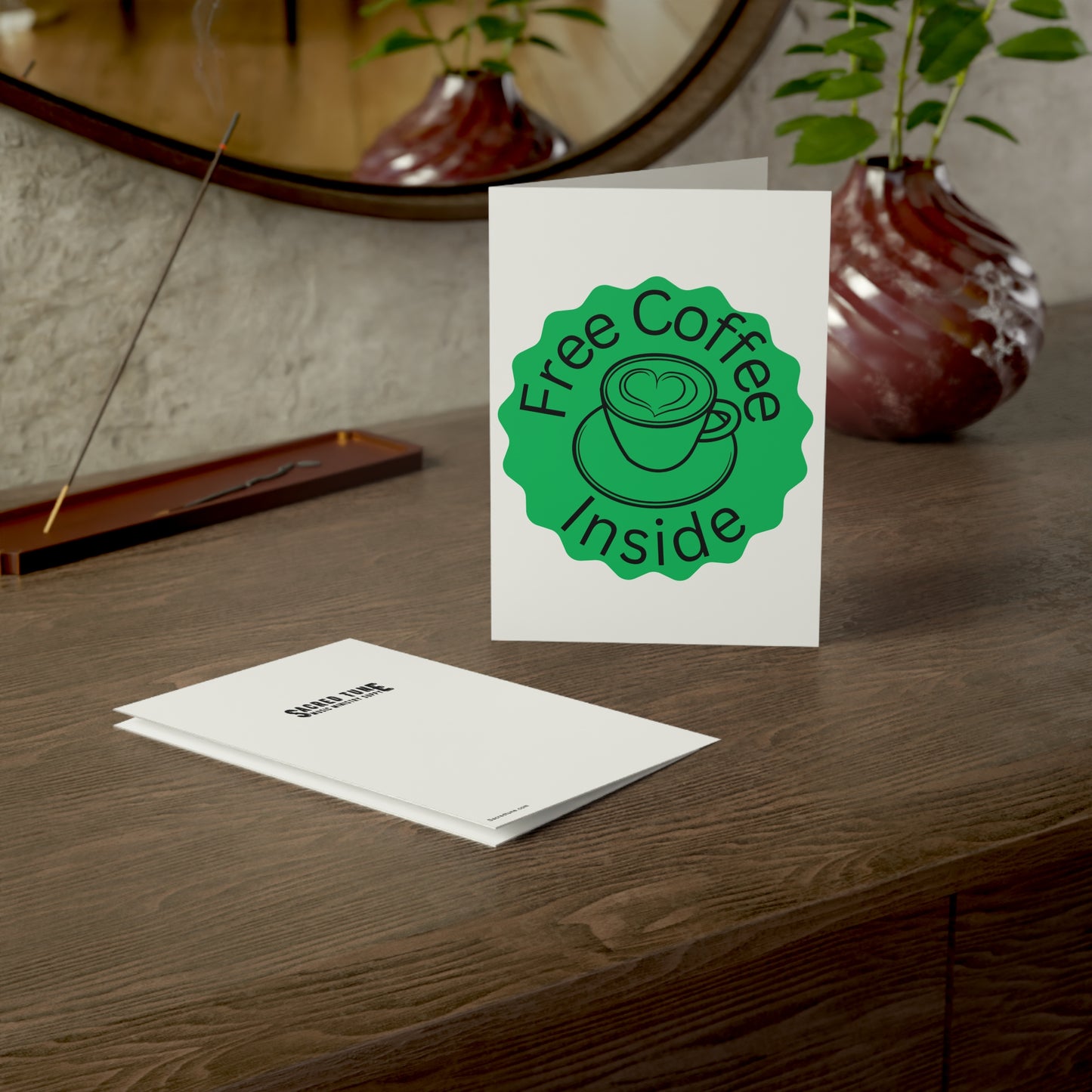 Free Cup Of Coffee Greeting Card on Desk 2 | Sacred Tune