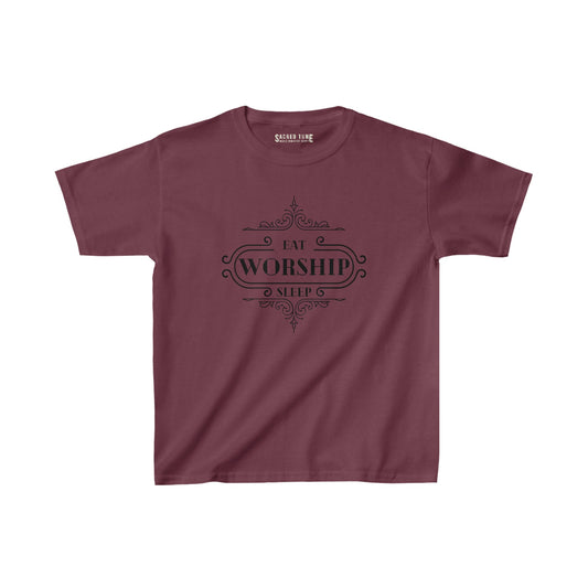 Kids Eat Sleep Worship Tee - Maroon Color | Sacred Tune