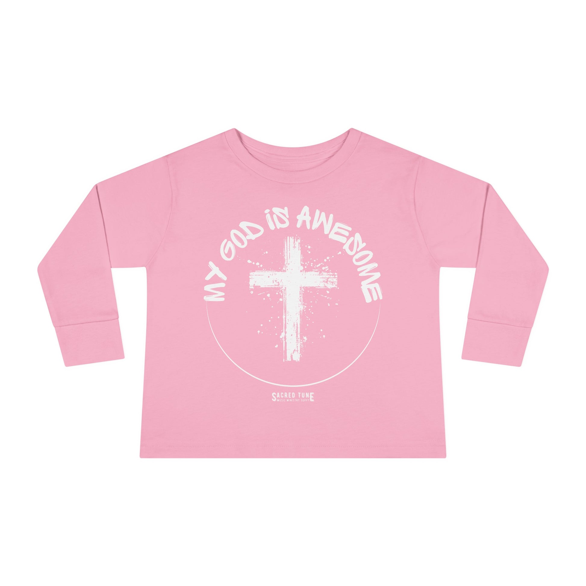 My God Is Awesome Long Sleeve Tee Pink | Sacred Tune
