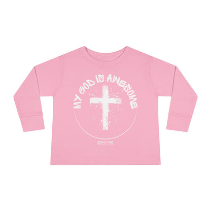 My God Is Awesome Long Sleeve Tee Pink | Sacred Tune