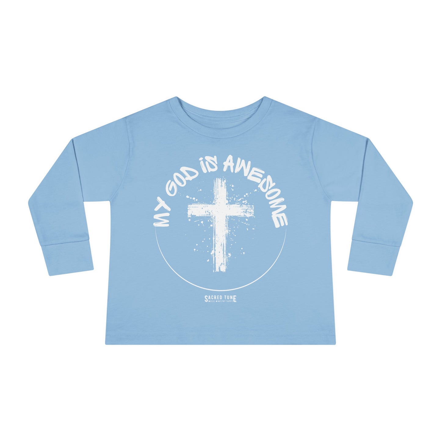 My God Is Awesome Long Sleeve Tee Light Blue | Sacred Tune