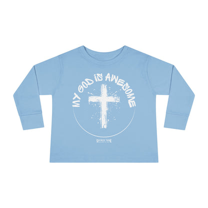 My God Is Awesome Long Sleeve Tee Light Blue | Sacred Tune