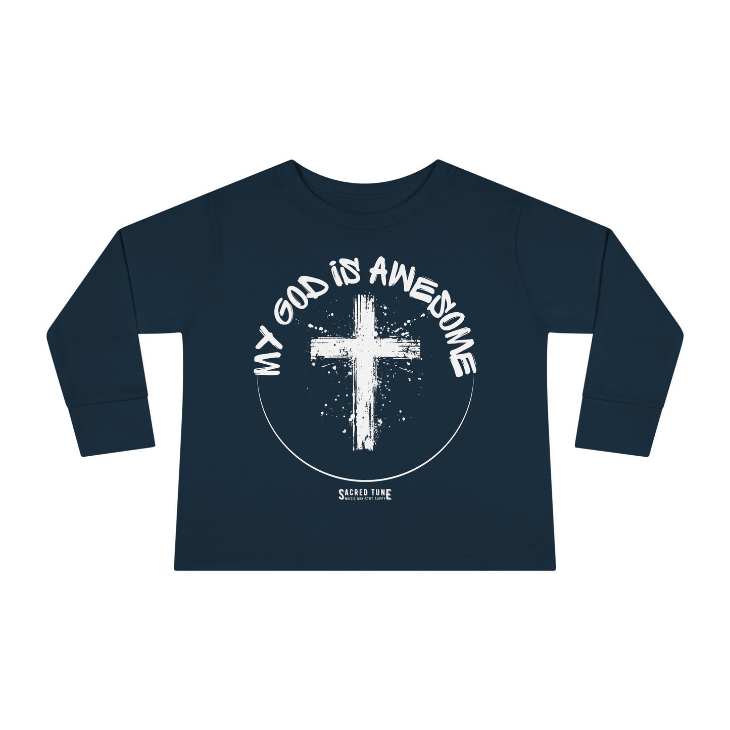 My God Is Awesome Long Sleeve Tee Navy | Sacred Tune