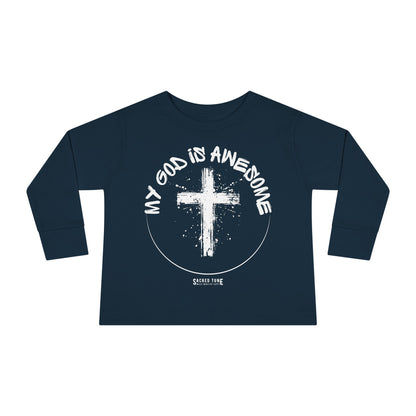 My God Is Awesome Long Sleeve Tee Navy | Sacred Tune