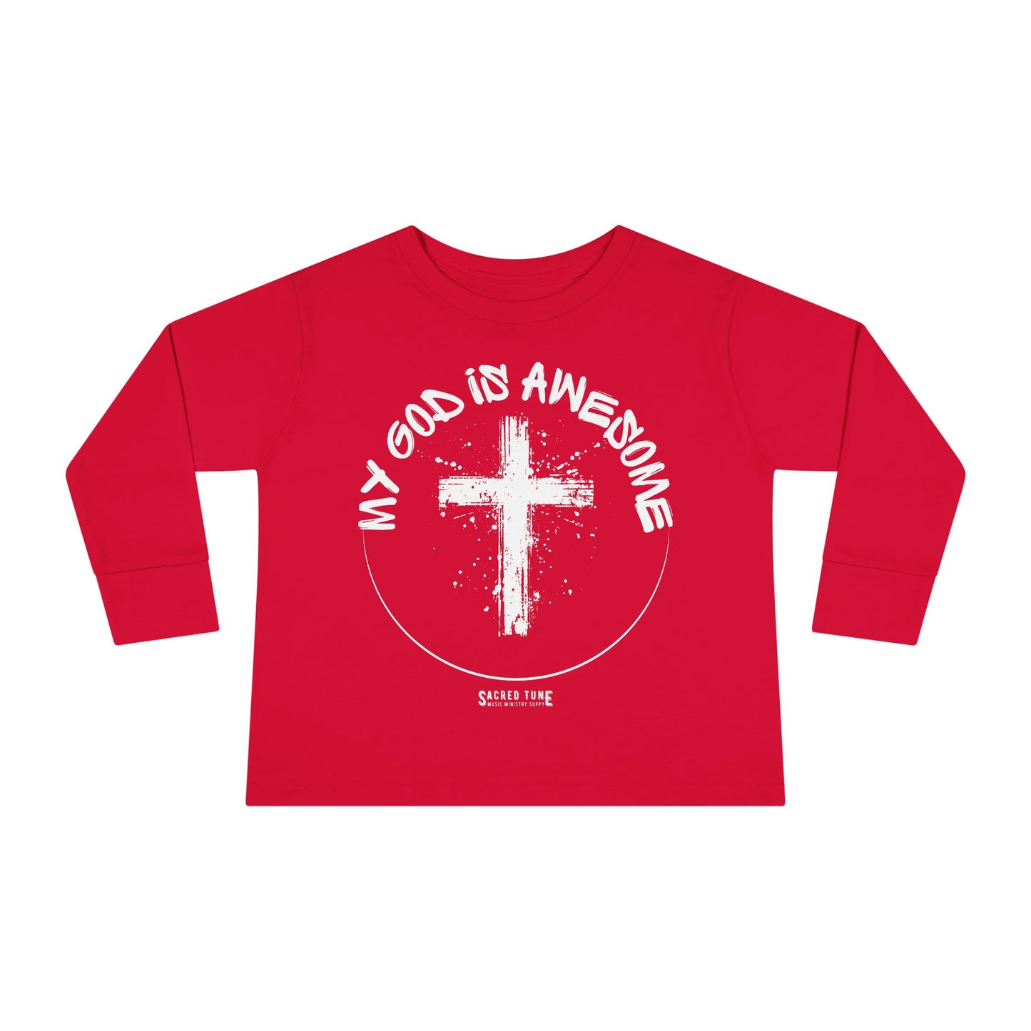 My God Is Awesome Long Sleeve Tee Red | Sacred Tune
