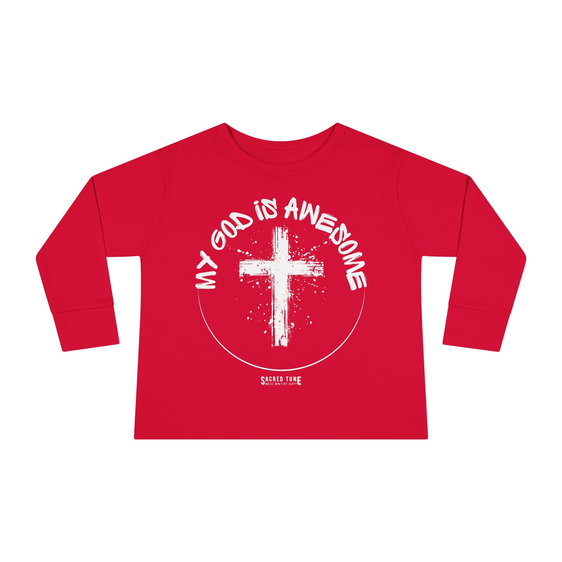 My God Is Awesome Long Sleeve Tee Red | Sacred Tune