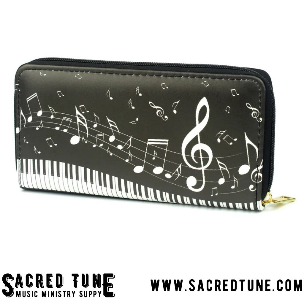 Musical Design Clutch Purses - Curved keyboard with musical staff design | Sacred Tune