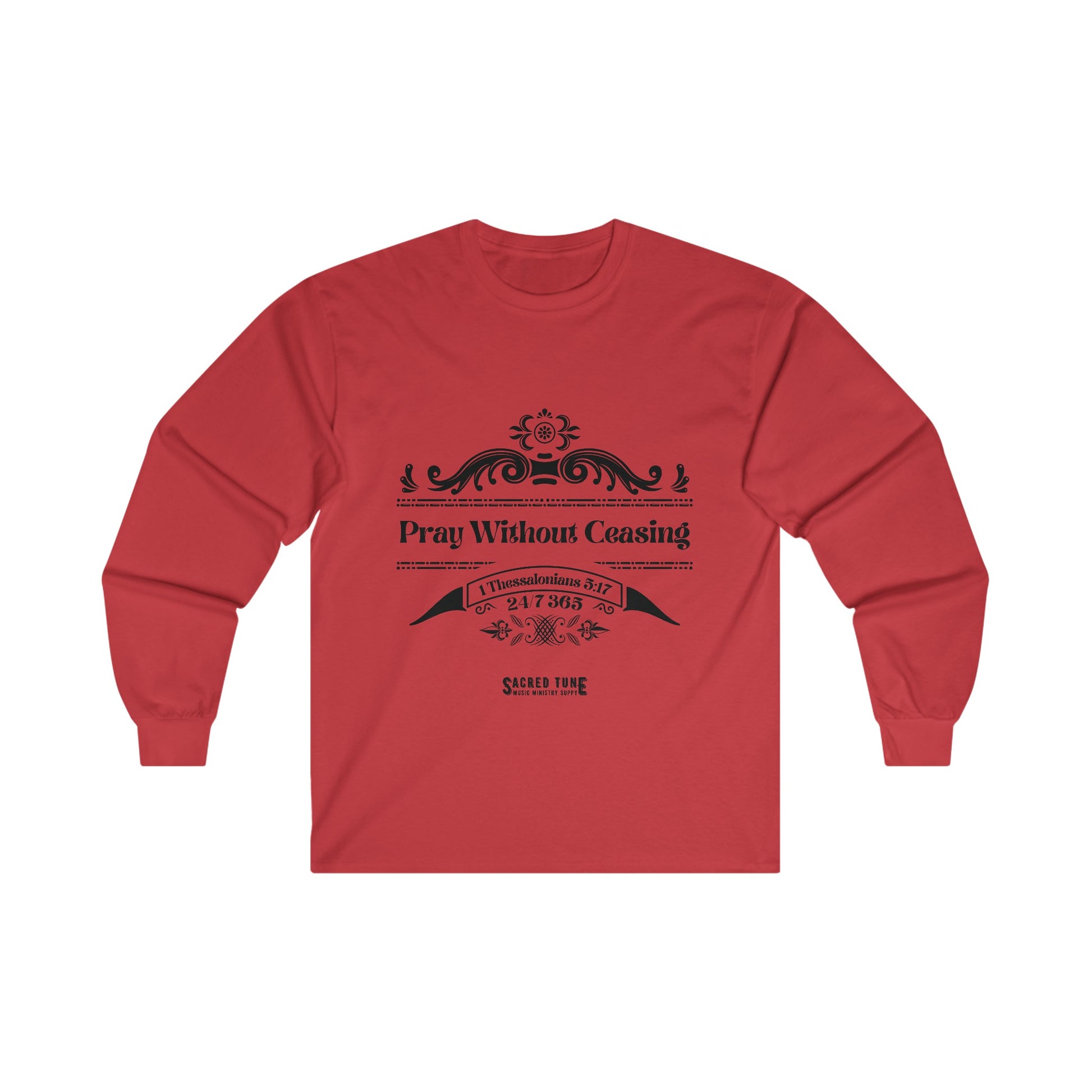 Pray Without Ceasing Long Sleeve Tee - Red Color | Sacred Tune