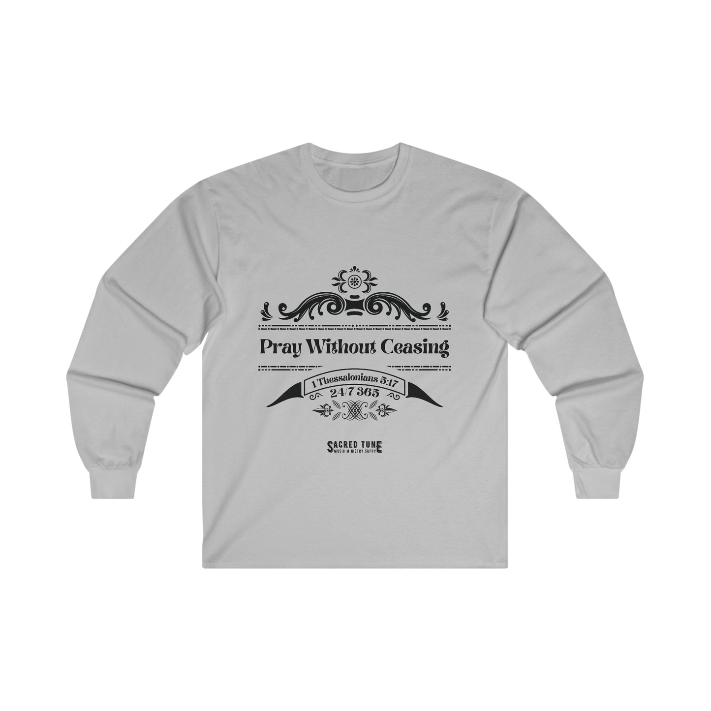 Pray Without Ceasing Long Sleeve Tee - Sport Grey Color | Sacred Tune