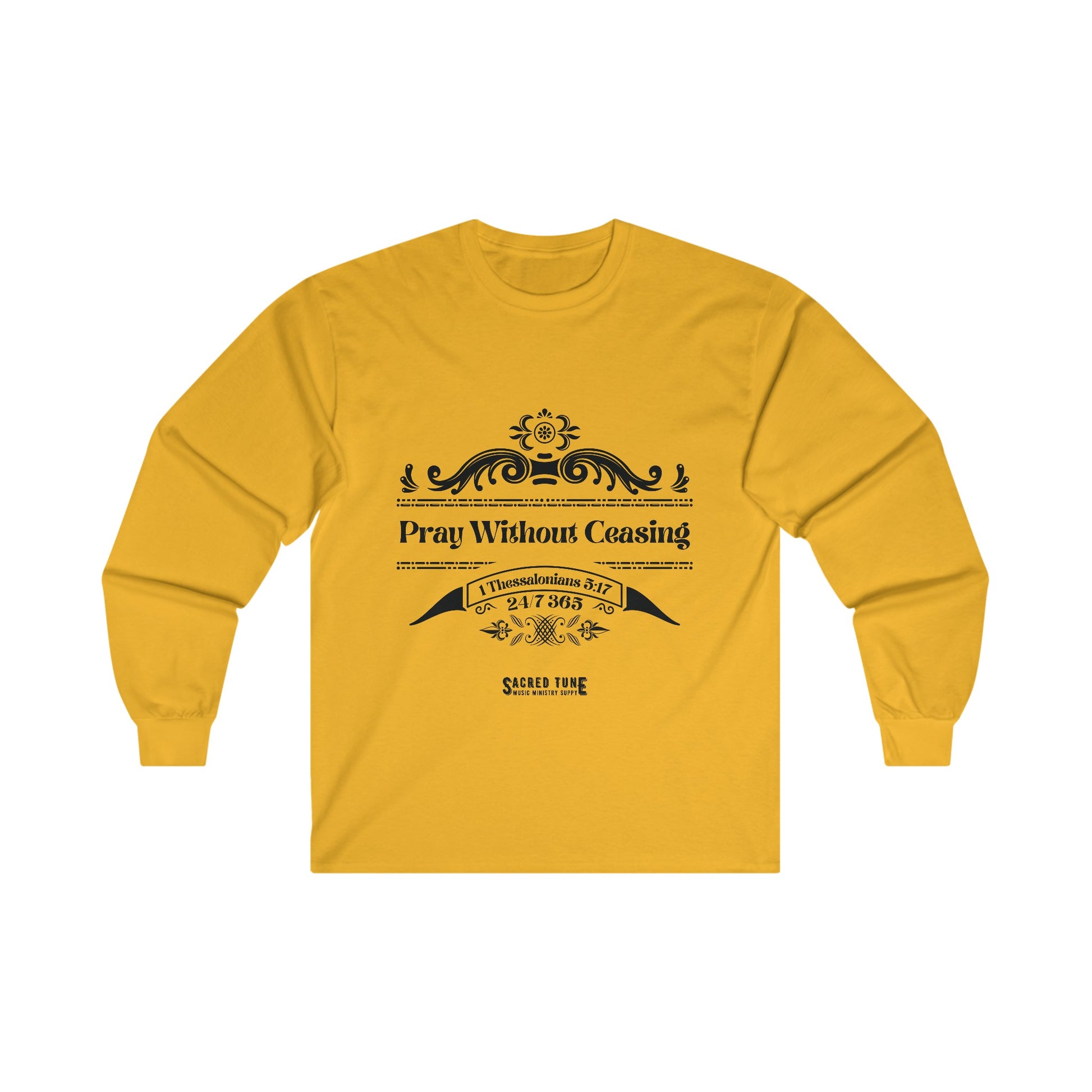 Pray Without Ceasing Long Sleeve Tee - Gold Color | Sacred Tune