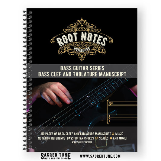 Root Notes Notebook Bass Clef and Tablature Cover | Sacred Tune