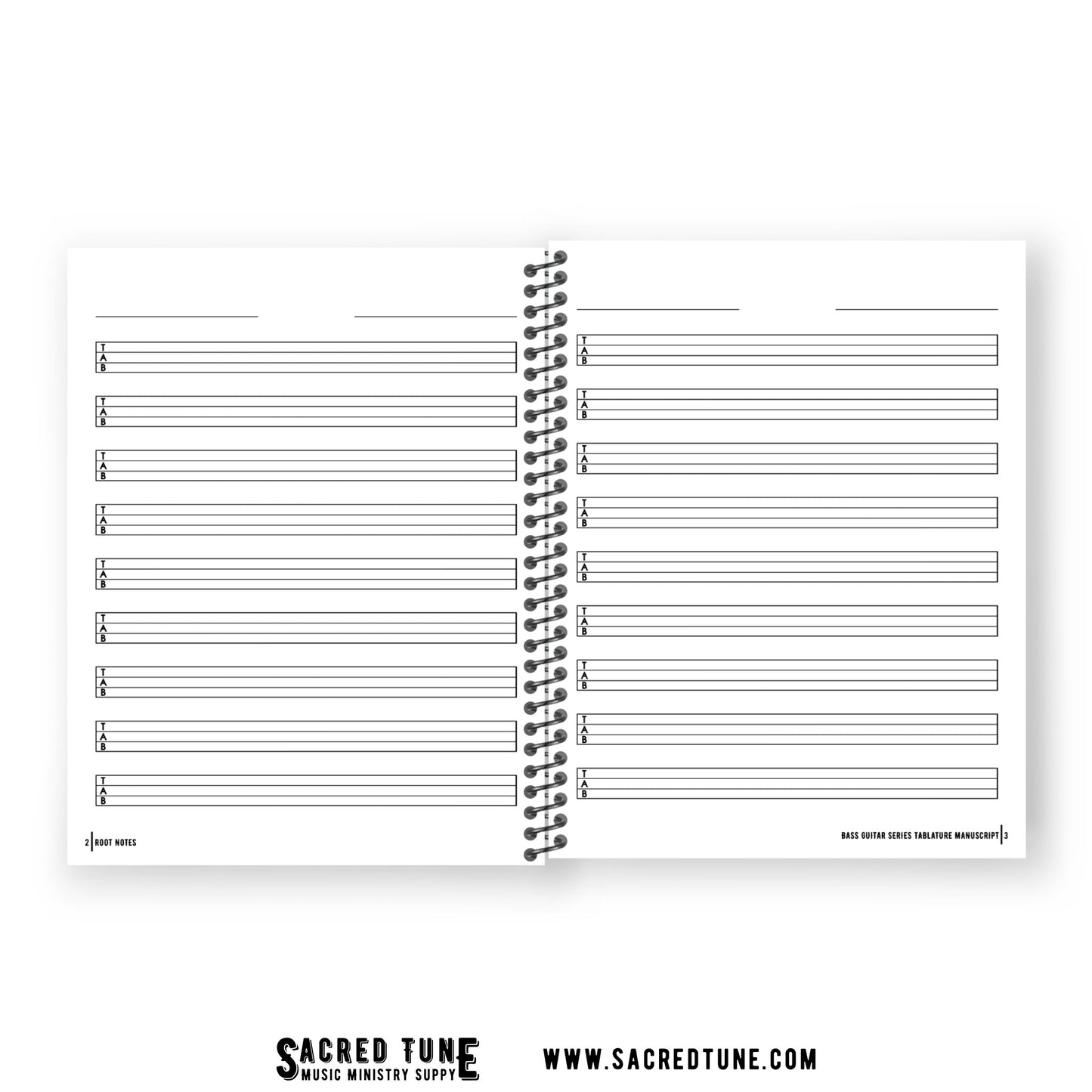 Root Notes Notebook for Bass Guitar with Tablature Manuscript Inside Manuscript | Sacred Tune