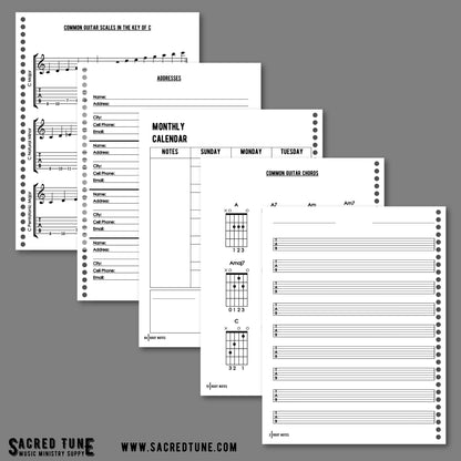 Root Notes - Guitar Tablature Manuscript - Scales, Address Book, Calendar, Chords, and TAB or Tablature Manuscript | Sacred Tune