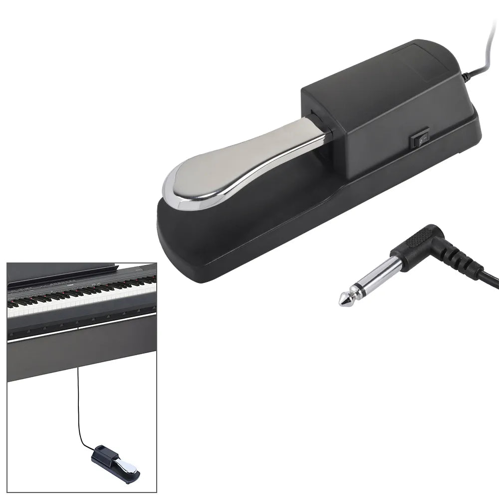 Sustain Damper Pedal installed under keyboard and showing 1/4 inch plug | Sacred Tune