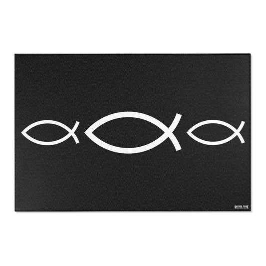 Three Ichthus Drum Rug - Black - Top View | Sacred Tune