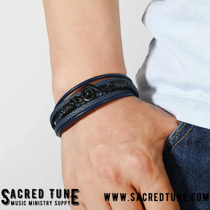 Treble Clef Leather Bracelet - Being Worn | Sacred Tune