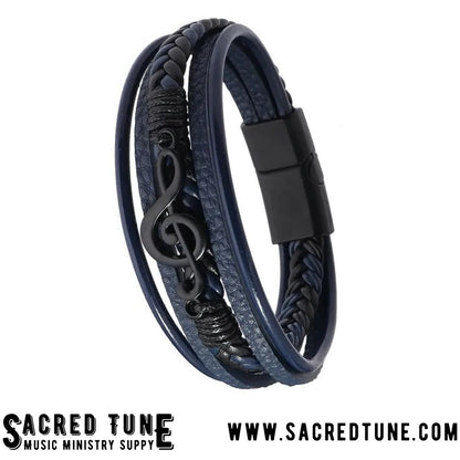 Treble Clef Leather Bracelet - Blue | Sacred Tune