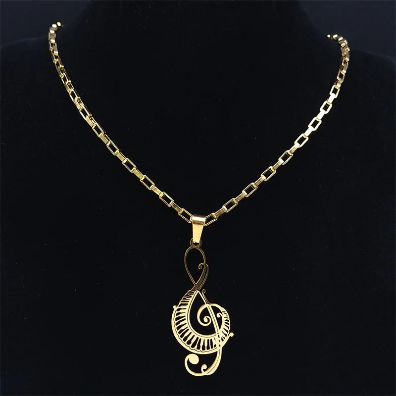 Treble Clef with Piano Keys Necklace Available in Black, Silver, or Gold | Sacred Tune
