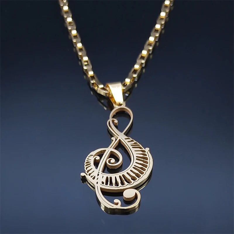 Treble Clef with Piano Keys Necklace - Gold Hanging | Sacred Tune