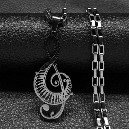 Treble Clef with Piano Keys Necklace in Black | Sacred Tune