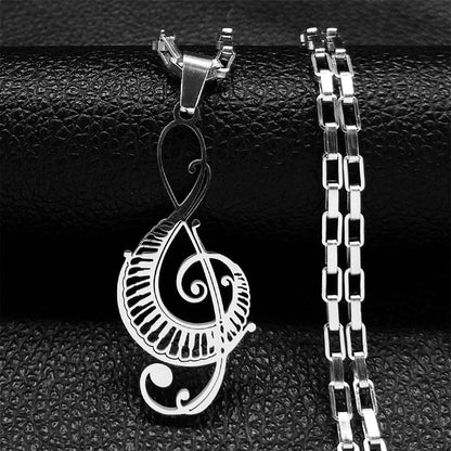 Treble Clef with Piano Keys Necklace in Silver | Sacred Tune