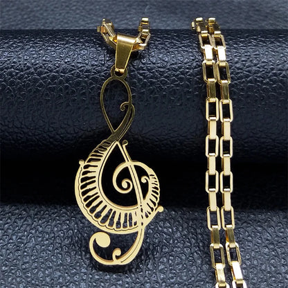 Treble Clef with Piano Keys Necklace  in Gold | Sacred Tune