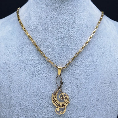 Treble Clef with Piano Keys Necklace - Gold Color Display | Sacred Tune