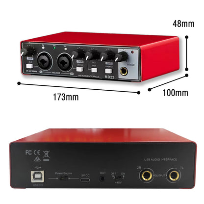 USB Audio Interface Dimensions and rear interface | Sacred Tune