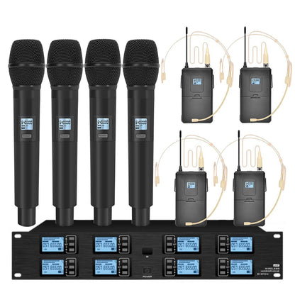 Wireless Microphone System - 8 Channel combination of 4 handheld wireless microphones and 4 headset microphones | Sacred Tune