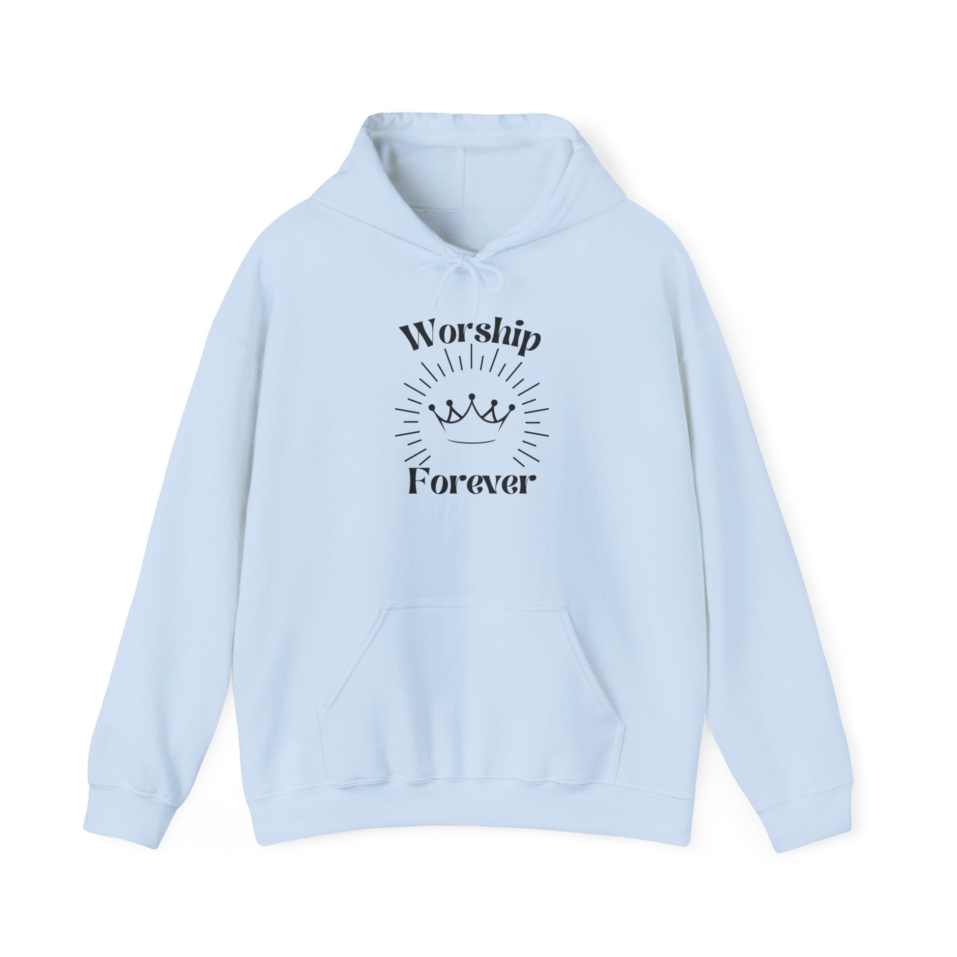 Worship Forever Hoodie in blue - front view | Sacred Tune