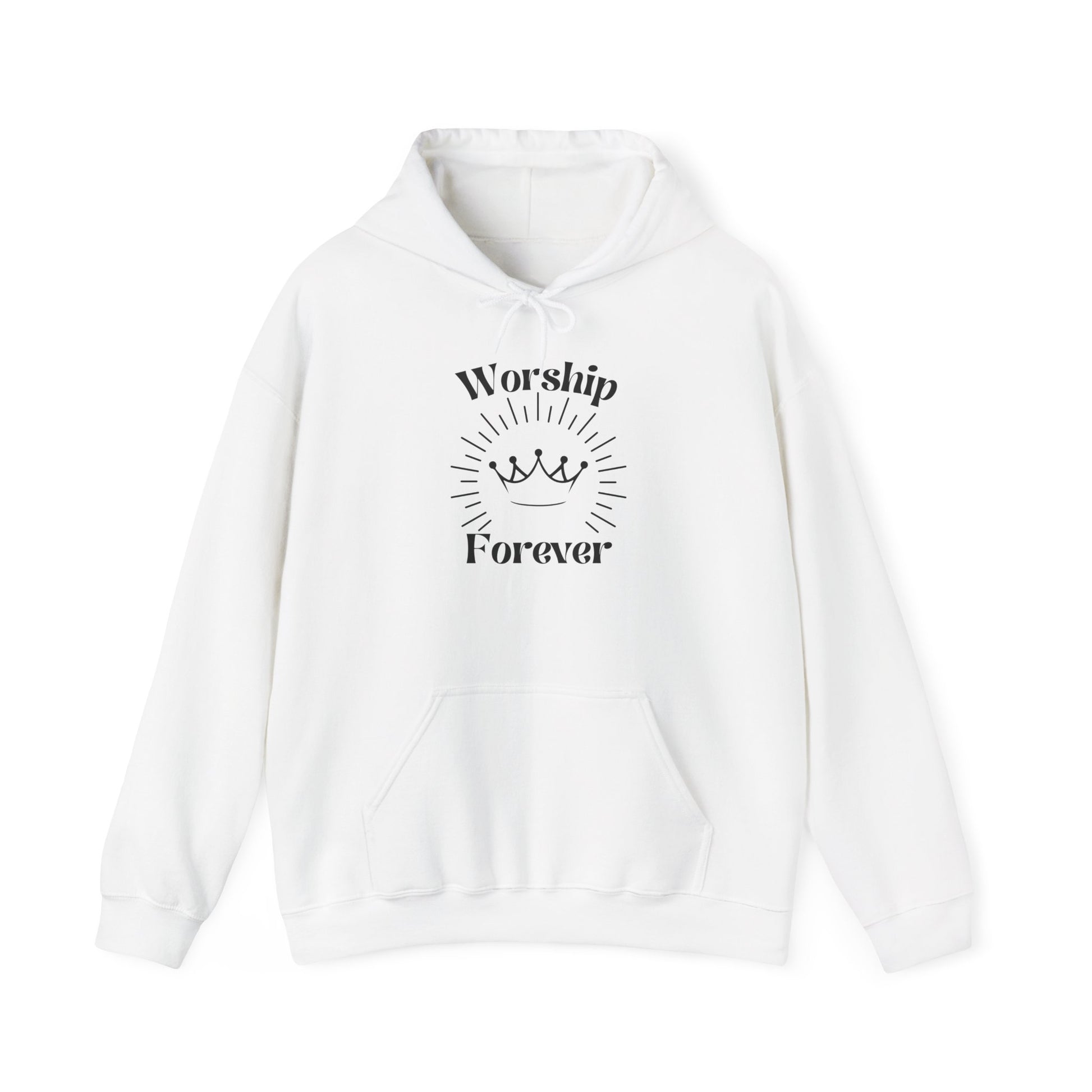 Worship Forever Hoodie in White - Front View | Sacred Tune