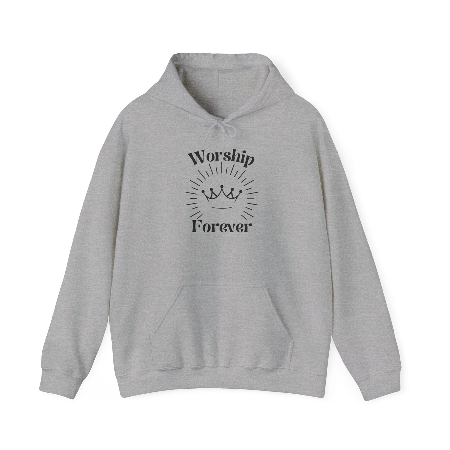 Worship Forever Hoodie in Grey - Front View | Sacred Tune