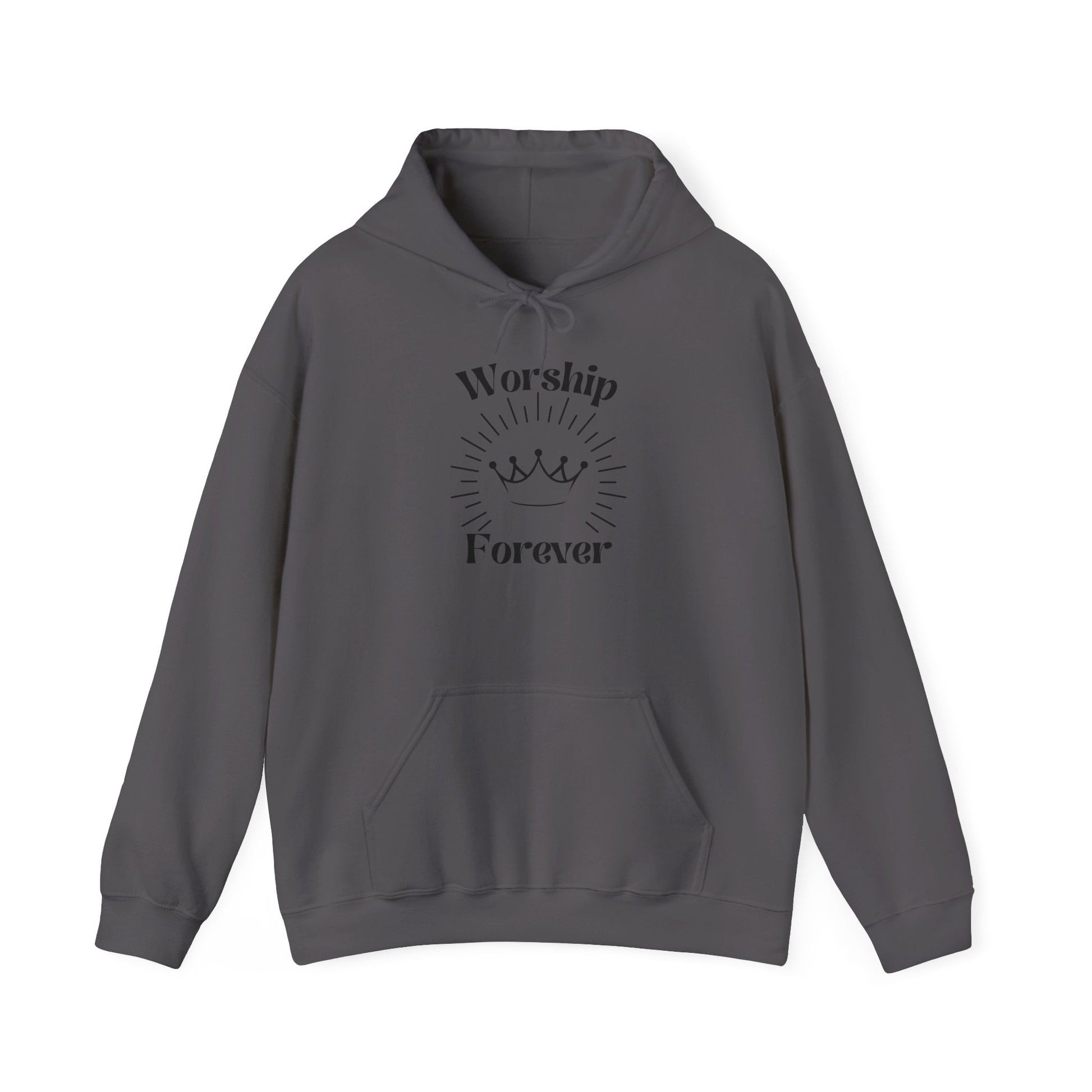 Worship Forever Hoodie in Charcoal Color - Front View | Sacred Tune