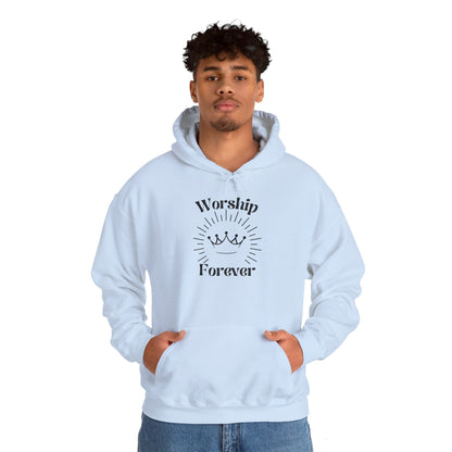 Worship Forever Hoodie in Blue Color on Male Model | Sacred Tune